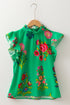 Floral Print Frilled Mock Neck Flutter Sleeve Blouse