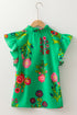 Floral Print Frilled Mock Neck Flutter Sleeve Blouse