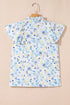 Floral Print Frilled Sleeve Notched Neck Cotton Blend Blouse