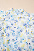 Floral Print Frilled Sleeve Notched Neck Cotton Blend Blouse