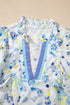Floral Print Frilled Sleeve Notched Neck Cotton Blend Blouse