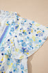 Floral Print Frilled Sleeve Notched Neck Cotton Blend Blouse