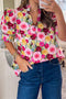 Floral Print Frilled V Neck Puff Sleeve Blouse