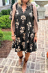 Floral Print Frilled V Neck Puff Sleeve Dress
