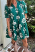 Floral Print Frilled V Neck Puff Sleeve Dress