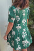 Floral Print Frilled V Neck Puff Sleeve Dress
