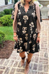 Floral Print Frilled V Neck Puff Sleeve Dress