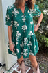 Floral Print Frilled V Neck Puff Sleeve Dress