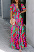 Floral Print Frilled V Neck Short Sleeve Maxi Dress