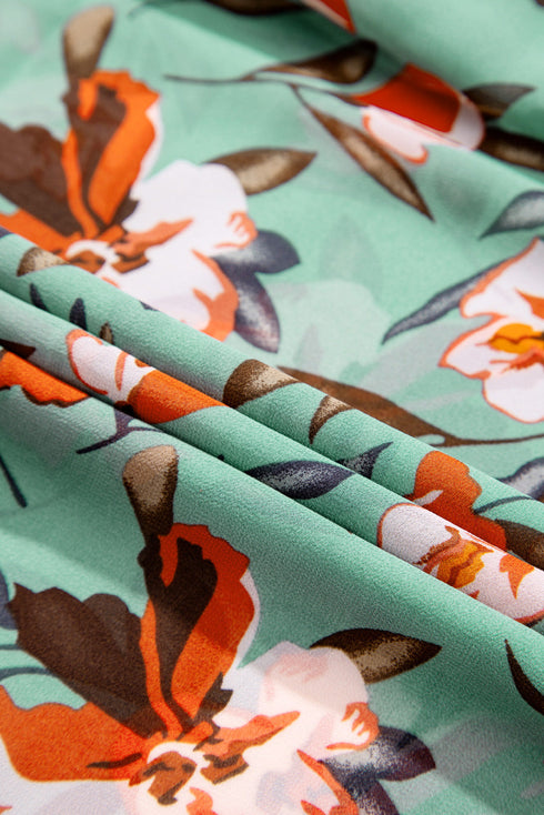 Floral Print Frilled V Neck Short Sleeve Maxi Dress