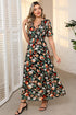 Floral Print Frilled V Neck Short Sleeve Maxi Dress