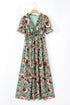 Floral Print Frilled V Neck Short Sleeve Maxi Dress