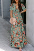 Floral Print Frilled V Neck Short Sleeve Maxi Dress