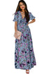 Floral Print Frilled V Neck Short Sleeve Maxi Dress