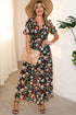 Floral Print Frilled V Neck Short Sleeve Maxi Dress