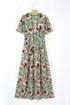 Floral Print Frilled V Neck Short Sleeve Maxi Dress