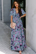 Floral Print Frilled V Neck Short Sleeve Maxi Dress