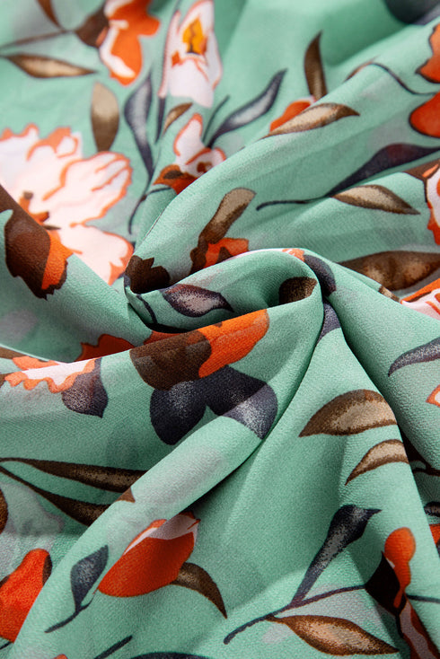 Floral Print Frilled V Neck Short Sleeve Maxi Dress