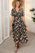 Floral Print Frilled V Neck Short Sleeve Maxi Dress