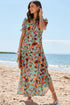 Floral Print Frilled V Neck Short Sleeve Maxi Dress