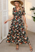 Floral Print Frilled V Neck Short Sleeve Maxi Dress