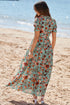 Floral Print Frilled V Neck Short Sleeve Maxi Dress