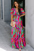 Floral Print Frilled V Neck Short Sleeve Maxi Dress
