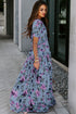 Floral Print Frilled V Neck Short Sleeve Maxi Dress