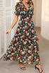 Floral Print Frilled V Neck Short Sleeve Maxi Dress