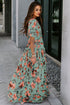 Floral Print Frilled V Neck Short Sleeve Maxi Dress