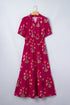 Floral Print Frilled V Neck Short Sleeve Ruffle Maxi Dress