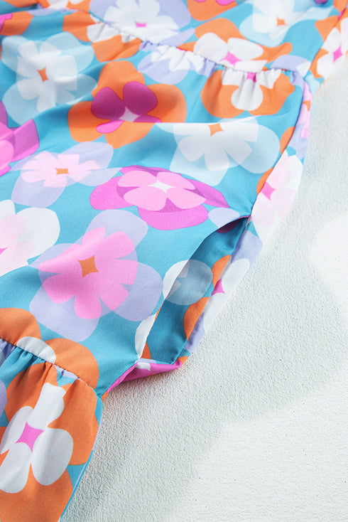 Floral Print Frilly Neck Sleeveless Tiered Maxi Dress