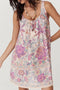 Floral Print Fringed Tie U Neck Sleeveless Mini Dress