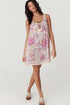 Floral Print Fringed Tie U Neck Sleeveless Mini Dress