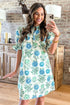Floral Print Half Button Frilly Short Sleeve Dress