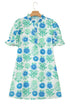 Floral Print Half Button Frilly Short Sleeve Dress