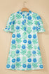 Floral Print Half Button Frilly Short Sleeve Dress