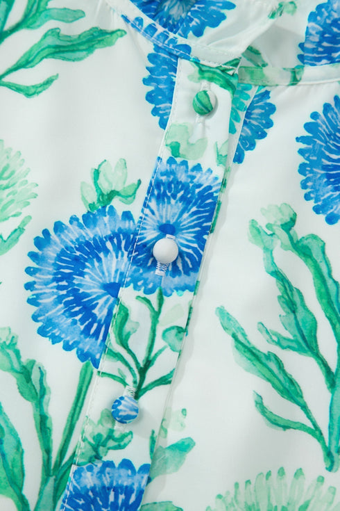 Floral Print Half Button Frilly Short Sleeve Dress