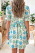 Floral Print Half Button Frilly Short Sleeve Dress