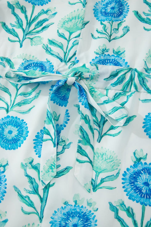Floral Print Half Button Frilly Short Sleeve Dress