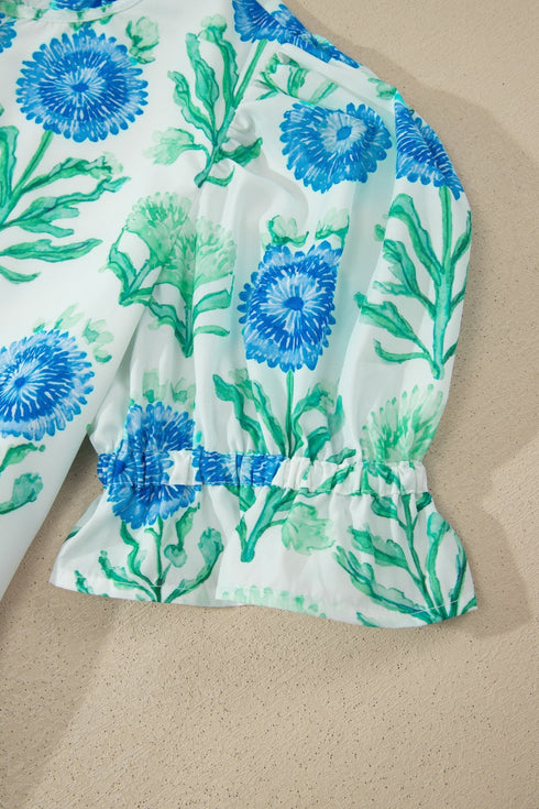 Floral Print Half Button Frilly Short Sleeve Dress