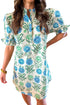 Floral Print Half Button Frilly Short Sleeve Dress