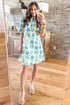 Floral Print Half Button Frilly Short Sleeve Dress