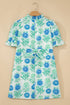 Floral Print Half Button Frilly Short Sleeve Dress