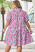 Floral Print Half Button Puff Sleeve A Line Mini Dress