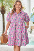 Floral Print Half Button Puff Sleeve A Line Mini Dress