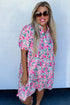 Floral Print Half Button Puff Sleeve A Line Mini Dress