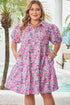 Floral Print Half Button Puff Sleeve A Line Mini Dress