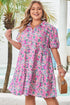 Floral Print Half Button Puff Sleeve A Line Mini Dress
