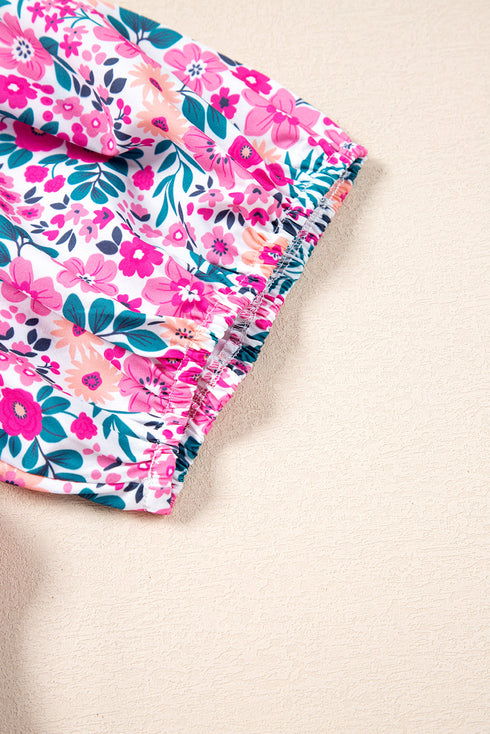 Floral Print Half Button Puff Sleeve A Line Mini Dress
